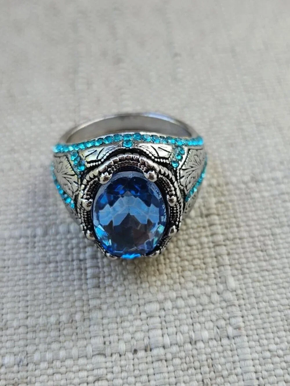 Turkish Style Men Ring Blue Crystal Centered Fashion Jewelry Size 10 New